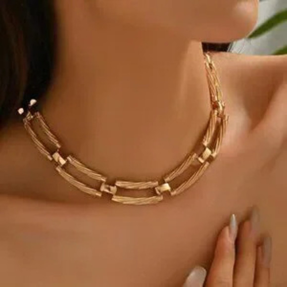 Bold Gold Link Collar Necklace Gift Dainty Minimalist